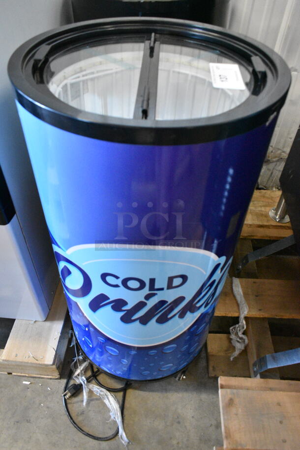 BRAND NEW SCRATCH AND DENT! Galaxy 177BMR2CD Cold Drink Barrel Merchandiser Refrigerator - 2.25 cu. ft. 110-120 Volts, 1 Phase. Tested and Working! - Image 1 of 7