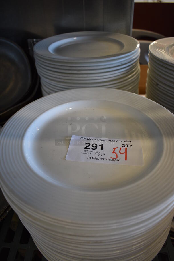 54 White Ceramic Plates. 11x11x1. 54 Times Your Bid!