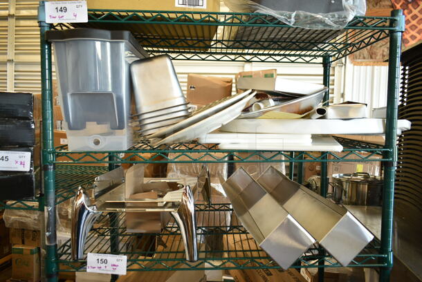 Two Tier Lot of BRAND NEW SCRATCH AND DENT! Items Including Steelton 712B5530D Stainless Steel Double Tier Speed Rail - 30", Clear Poly Beverage Holder Dispenser, Stainless Steel Drop In Bins, Oval Plates, Cutting Boards. - Image 2 of 10