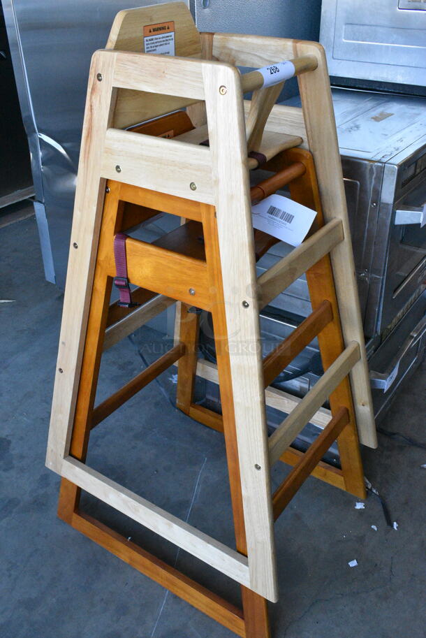 2 BRAND NEW SCRATCH AND DENT! Items; 164BWHCKDWN Lancaster Table & Seating Bar Height Wooden High Chair with Walnut Finish - Unassembled and Lancaster Table & Seating Bar Height Wooden High Chair with Natural Finish - Unassembled. 2 Times Your Bid!  - Image 2 of 3
