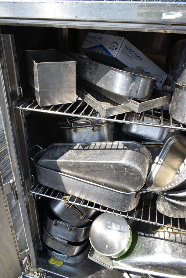 Stainless Steel 2 Door Portable Cabinet on Commercial Casters w/ Contents Including Stainless Steel Drop In Bins and Bowls.  - Image 4 of 12