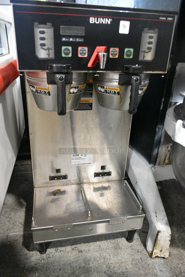 Bunn DUAL SH DBC Stainless Steel Commercial Countertop Double Coffee Machine w/ Hot Water Dispenser, 2 Metal Brew Baskets and 2 Satellite Servers. 120/240 Volts, 1 Phase.  - Image 6 of 11