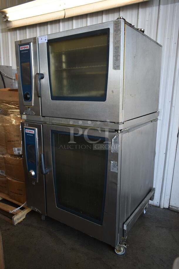 2 2016 Rational Stainless Steel Commercial Combitherm Self Cooking Center Convection Ovens on Commercial Casters. Top Model: SCC WE 62. Bottom Model: SCC WE 102. 480 Volts, 3 Phase. 2 Times Your Bid!