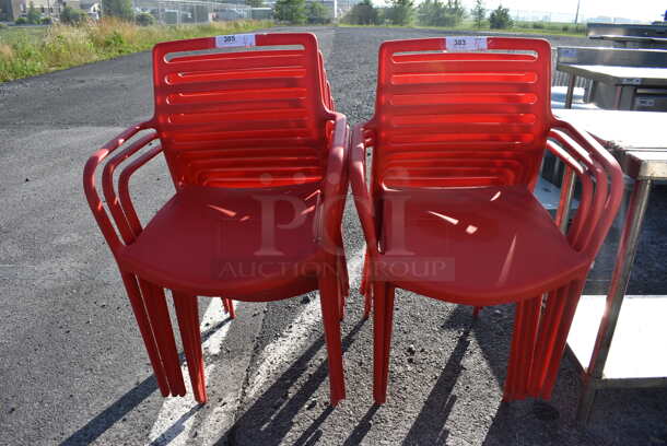 4 Red Poly Chairs w/ Arm Rests. 22.5x22x33. 4 Times Your Bid! - Image 3 of 3
