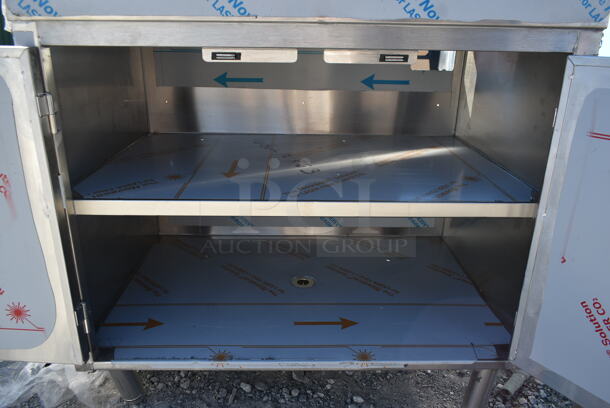 BRAND NEW SCRATCH AND DENT! Advance Tabco CRD-2-BMD Stainless Steel Commercial Drain Board w/ Back Splash, 2 Doors and 2 Under Shelves. - Image 5 of 5