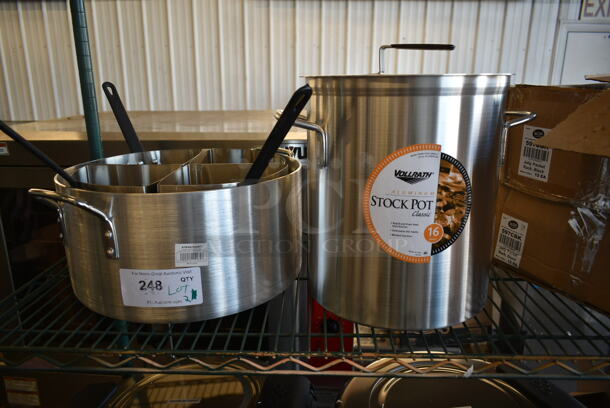 2 BRAND NEW Items; Choice 5-Piece Vegetable and Pasta Cooker Set with 20 Qt. Aluminum Pot w/ 5 Qt. Stainless Steel Insets and Vollrath 16 Quart Stock Pot. 2 Times Your Bid!