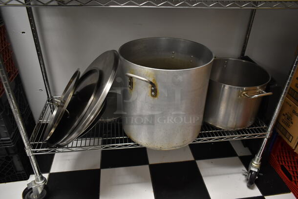 Metro Chrome Finish 4 Tier Wire Shelving Unit w/ Contents Including Metal Stock Pots on Commercial Casters. BUYER MUST REMOVE: BUYER MUST DISMANTLE. PCI CANNOT DISMANTLE FOR SHIPPING. PLEASE CONSIDER FREIGHT CHARGES. (kitchen) - Image 5 of 5