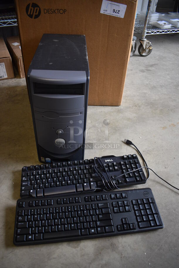 ALL ONE MONEY! Lot of Dell Computer Tower and 2 Keyboards! Includes 7x16.5x14.5