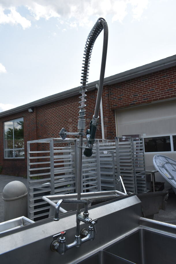 Stainless Steel Commercial 3 Bay Sink w/ Faucet, Handles, Spray Nozzle Attachment. Bays 18x18 - Image 3 of 10