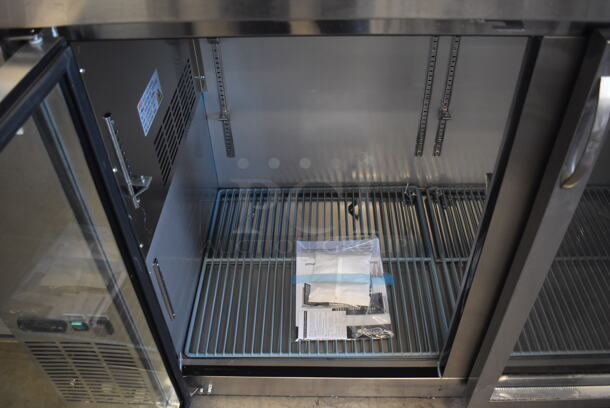 BRAND NEW SCRATCH AND DENT! Avantco 178UBB2GHCS Stainless Steel Commercial 2 Door Back Bar Cooler Merchandiser. Missing Outer Glass Pane on Right Hand Door. 115 Volts, 1 Phase. 59x28x37. Tested and Working! - Image 7 of 10