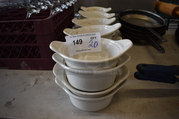 20 White Ceramic Bowls w/ Handles. 7x5.5x2. 20 Times Your Bid!