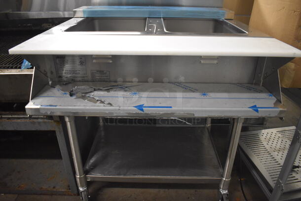 BRAND NEW SCRATCH AND DENT! Eagle SPHT2-120 Stainless Steel Commercial Electric Powered 2 Well Steam Table w. Under Shelf. 120 Volts, 1 Phase. 33x24x36. Tested and Working! - Image 2 of 7