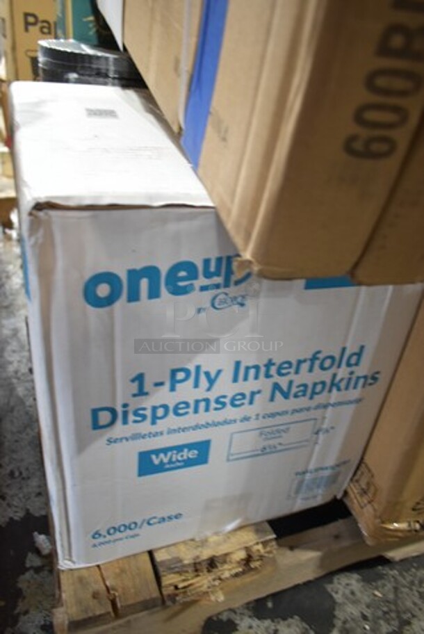 PALLET LOT of 25 BRAND NEW Boxes Including 2 Box 500TO883 Choice 8" x 8" x 3" Microwaveable 1-Compartment Black / Clear Plastic Hinged Container - 100/Case, 2 Box 795PTOBK3 Choice 7 3/4" x 5 1/2" x 2 1/2" Black Microwavable Folded Paper #3 Take-Out Container - 200/Case, 500TW14 Choice 14 oz. Translucent Thin Wall Plastic Cold Cup - 1000/Case, 966UPWIDEB1 OneUp by Choice White 1-Ply Wide Interfold 6 1/2" x 8 1/2" Dispenser Napkin - 6000/Case, 3941085XL Lavex Powder-Free Disposable Nitrile Black 5 Mil Thick Textured Gloves - Extra Large - 1000/Case, 4385M Noble Products White Powder-Free Disposable Latex Gloves for Foodservice - Medium - 1000/Case, Cambro UPCS400131 Ultra Pan Carrier® S-Series Dark Brown Front Loading Insulated Food Pan Carrier with Menu Clip / Pocket - Holds 6 Pans, 999RP10BKSS Visions Wave 10" Black Plastic Plate - 18/Pack, 2 Box 600BDR42 Regency 42" Stainless Steel Underbar Mount Beer Drip Tray. 25 Times Your Bid! - Image 12 of 12