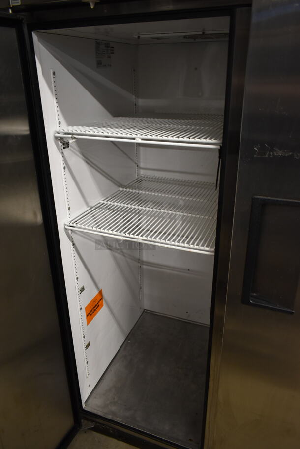 True TG2R-2S ENERGY STAR Stainless Steel Commercial 2 Door Reach In Cooler w/ Poly Coated Racks on Commercial Casters. 115 Volts, 1 Phase. Tested and Working! - Image 5 of 8