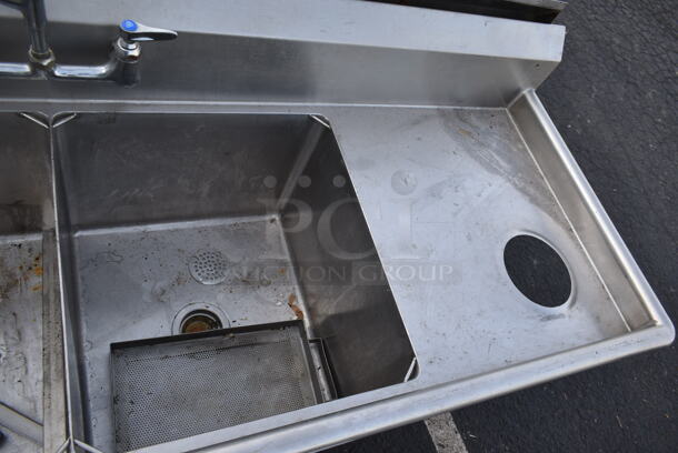 Stainless Steel Commercial 3 Bay Dirty Side Right Side Dishwasher Table w/ 2 Faucet, Spray Nozzle and 2 Handles. - Image 5 of 6