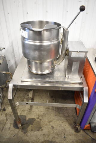 Groen TDB/7-20 Stainless Steel Commercial Countertop Electric Powered 20 Quart Steam Kettle Tilting Kettle on Equipment Stand w/ Commercial Casters. 208 Volts. 