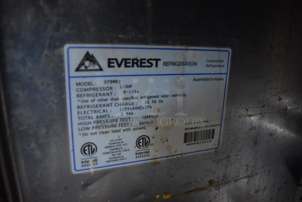 Everest EPBWR2 Stainless Steel Commercial Sandwich Salad Prep Table Bain Marie Mega Top on Commercial Casters. 115 Volts, 1 Phase. 60x36x43.5. Tested and Powers On But Does Not Get Cold - Image 9 of 9