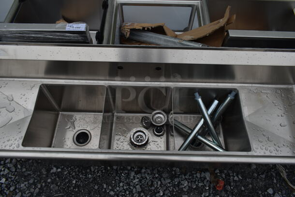 BRAND NEW SCRATCH AND DENT! KoolMore KM-SC151514-15B316 Stainless Steel 75 In Three Compartment Commercial Sink, Bowl Size 15x15x14, 16 Gauge Stainless-Steel With 2 Drainboards - Image 7 of 8