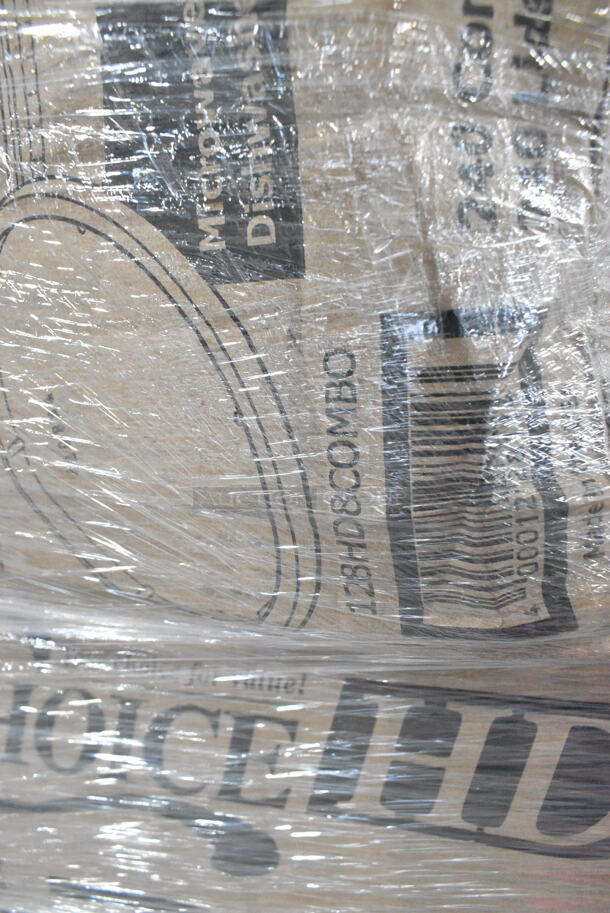 22 BRAND NEW Boxes Including 128HD8COMBO ChoiceHD 8 oz. Microwavable Translucent Plastic Deli Container and Lid Combo Pack - 240/Case, Dart 85MFPPHT3 ProPlanet 8 5/16" x 8" x 3" White Mineral-Filled 3 Compartment Hinged Lid Takeout Container, 612P558 Choice 8" Clear Round Plastic Dome Lid - 500/Case. 22 Times Your Bid!  - Image 3 of 12