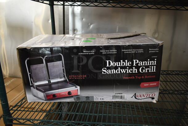 BRAND NEW SCRATCH AND DENT! Avantco 177P85S Stainless Steel Commercial Countertop Double Panini Press. 120 Volts, 1 Phase. Tested and Working! - Image 6 of 6