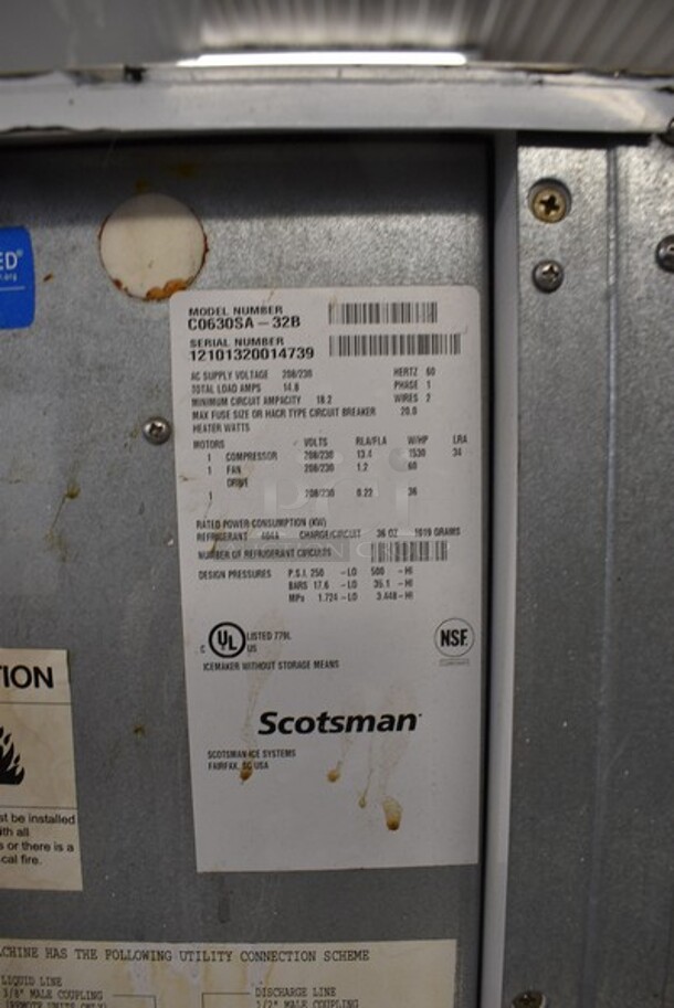 Scotsman Prodigy Model C0630SA-32B Stainless Steel Commercial Air Cooled Ice Machine Head on Commercial Ice Bin. 208/230 Volts, 1 Phase. 30x33x61.
 - Image 5 of 7