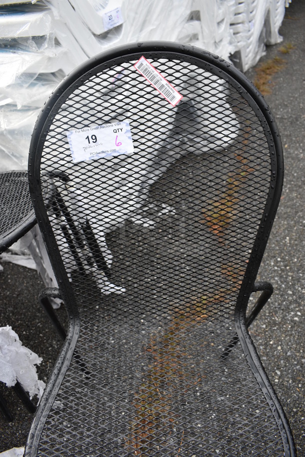 6 BRAND NEW SCRATCH AND DENT! Lancaster Table & Seating Harbor Black Powder Coated Steel Mesh Stackable Outdoor Side Chair. 22x22x36. 6 Times Your Bid! - Image 5 of 5