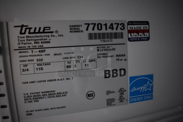 2013 True T-49F ENERGY STAR Stainless Steel Commercial 2 Door Reach In Freezer w/ Poly Coated Racks on Commercial Casters. 115 Volts, 1 Phase. Tested and Working! - Image 4 of 6