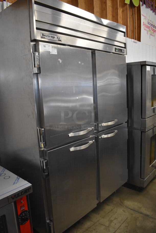 Beverage Air Model PRD48 Stainless Steel Commercial 4 Half Size Door Reach In Pass Through Cooler. 208/230 Volts, 1 Phase. 52x38x85. Tested and Working!