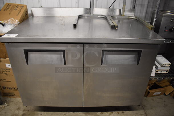 2012 True TWT-48F Stainless Steel Commercial 2 Door Work Top Freezer w/ Back Splash on Commercial Casters. 115 Volts, 1 Phase. 48x30x40. Tested and Working!