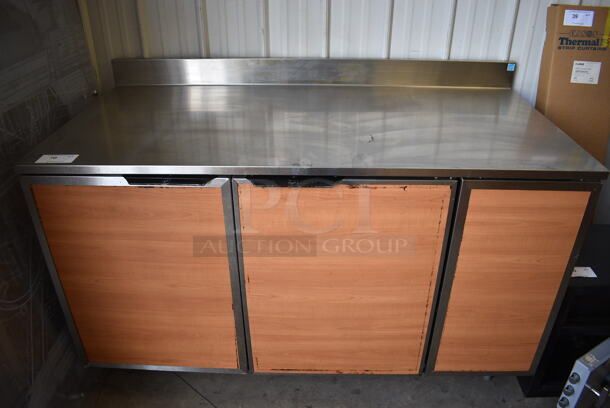 Duke Model RBC-60M Stainless Steel Commercial 2 Door Work Top Counter Cooler w/ Wood Pattern Doors. 120 Volts, 1 Phase. 60x30x40. Tested and Working!