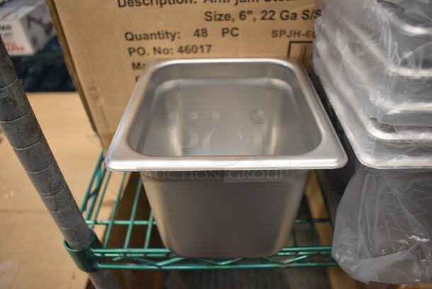 48 BRAND NEW IN BOX! Winco SPJH-606 Stainless Steel 1/6 Size Drop In Bins. 1/6x6. 48 Times Your Bid!