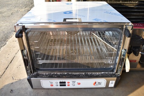 BRAND NEW SCRATCH AND DENT! Cooking Performance Group CPG 351COHD3A Stainless Steel Countertop Half Size Electric Powered Convection Oven. See Pictures for Broken Glass on Door. 110 Volts, 1 Phase. Tested and Working!