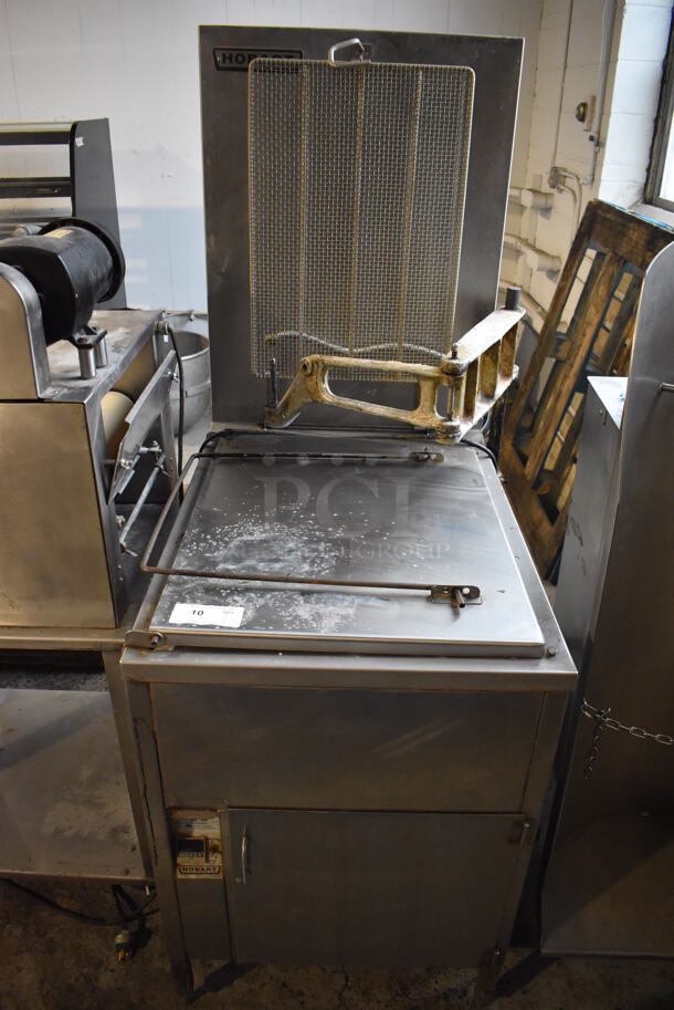 Hobart HDF155G Stainless Steel Commercial Floor Style Natural Gas Powered Donut Fryer w/ Dough Dropper Arm. 80,000 BTU. 27.5x40x67