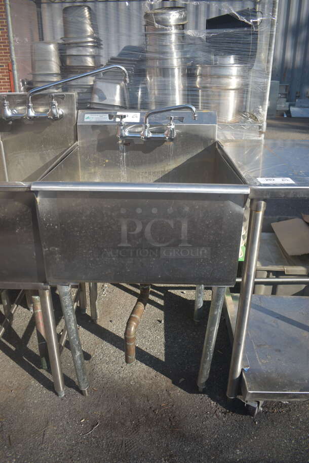 KCS KCS-SQS2424-1A Commercial Stainless Steel One Bay Utility Sink With Gooseneck Faucet On Galvanized Legs. - Image 1 of 6