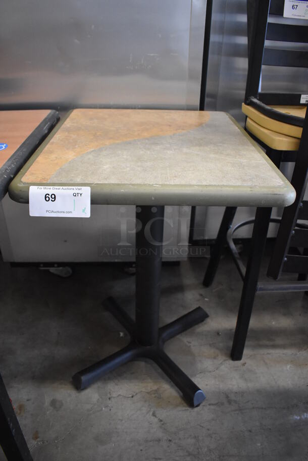 Tan and Gray Green Table on Black Metal Table Base. 20x24x29.5 - Image 2 of 5