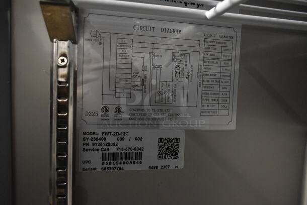 BRAND NEW SCRATCH AND DENT! 2023 KoolMore FWT-2D-12C Stainless Steel Commercial 2 Door Work Top Freezer w/ Back Splash. 115 Volts, 1 Phase. Tested and Working! - Image 5 of 5