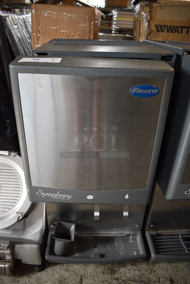 Follett Model 12CI400A Symphony Plus Stainless Steel Commercial Countertop Ice Machine w/ Ice and Water Dispenser. 115 Volts, 1 Phase. 16.5x23.5x33