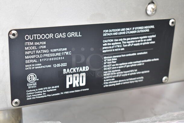 BRAND NEW SCRATCH AND DENT! 2022 Backyard Pro LPG36 Stainless Steel 36" Stainless Steel Liquid Propane Outdoor Grill.  - Image 7 of 7