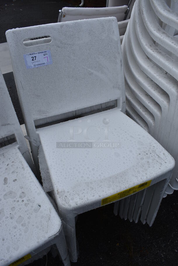 7 BRAND NEW SCRATCH AND DENT! Grosfillex XA653096 / US653096 Metro Glacier White Indoor / Outdoor Stacking Resin Chair. 16x18x32. 7 Times Your Bid! - Image 2 of 4