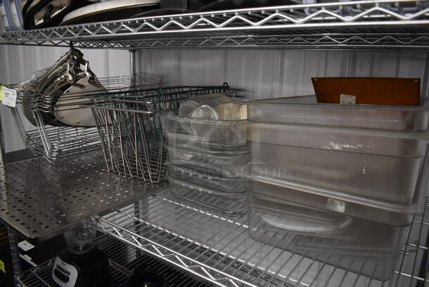 ALL ONE MONEY! Tier Lot of Various Items Including Metal Chafing Dish Frames, Glass Casserole Dishes and Poly Bins - Image 5 of 5