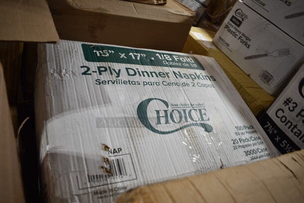 PALLET LOT of 30 BRAND NEW Boxes Including Cambro 12FSP148 Containers, 795PTOKFT8 Microwavable Folded Paper #8 Take-Out Container 6" x 4 5/8" x 2 1/2", 2 Box 500CC16 Choice Clear PET Customizable Plastic Cold Cup - 16 oz. - 1000/Case, 500CC9 Choice 9 oz. Clear PET Customizable Plastic Squat Cold Cup - 1000/Case, 433WHT006 Choice Extra Large Size Grey "Thank You" Medium-Duty Plastic T-Shirt Bag - 450/Case, Dart Clear Straw Slotted Lid, Choice Herringbone Kitchen Towels, 394345L Noble NexGen Powder-Free Disposable Black Hybrid 3 Mil Thick Gloves - Large - 1000/Case, 2 Box 128HD8COMBO ChoiceHD 8 oz. Microwavable Translucent Plastic Deli Container and Lid Combo Pack - 240/Case, 50016C Choice 16 oz. Coffee Print Poly Paper Hot Cup - 1000/Case, 12798 Pacific Blue Dispenser. 30 Times Your Bid!  - Image 11 of 12