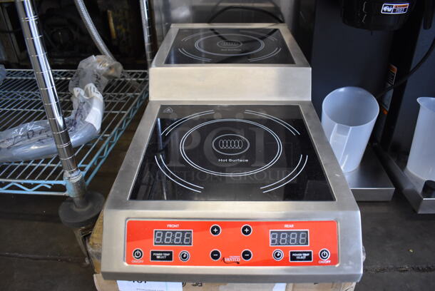 BRAND NEW IN BOX! Avantco DIC7003 Stainless Steel Commercial Countertop Step-Up 2 Burner Induction Range. 208-240 Volts, 1 Phase. 13.5x30x6. Tested and Working!