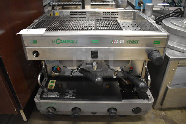 La Cimbali Model M30 Class C/2 Stainless Steel Commercial Countertop 2 Group Espresso Machine w/ 2 Portafilters and 2 Steam Wands. 208-240 Volts, 1/3 Phase. 23x21.5x19
