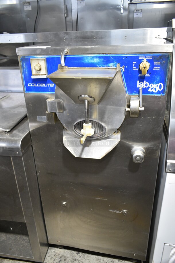 Coldelite LB250 Stainless Steel Commercial Floor Style Water Cooled Batch Freezer on Commercial Casters. 208/230 Volts, 3 Phase.  - Image 1 of 11