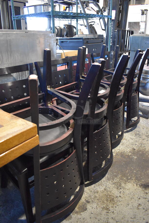 8 Black Wood Pattern Dining Chairs w/ Black Seat Cushion. Stock Picture - Cosmetic Condition May Vary. 17x22x35. 8 Times Your Bid! - Image 6 of 6