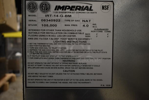 BRAND NEW SCRATCH AND DENT! Imperial IRT-14-G-BM Stainless Steel Commercial Natural Gas Powered Rethermalizer w/ Commercial Casters. 105,000 BTU.  - Image 4 of 5