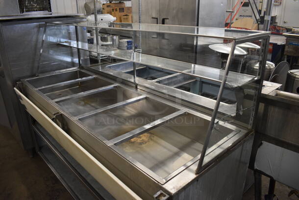 Stainless Steel Commercial Natural Gas Powered Steam Table w/ Sneeze Guard, Cutting Board and 2 Undershelves. See Pictures For Cracks In Glass. 72x27x54 - Image 2 of 6