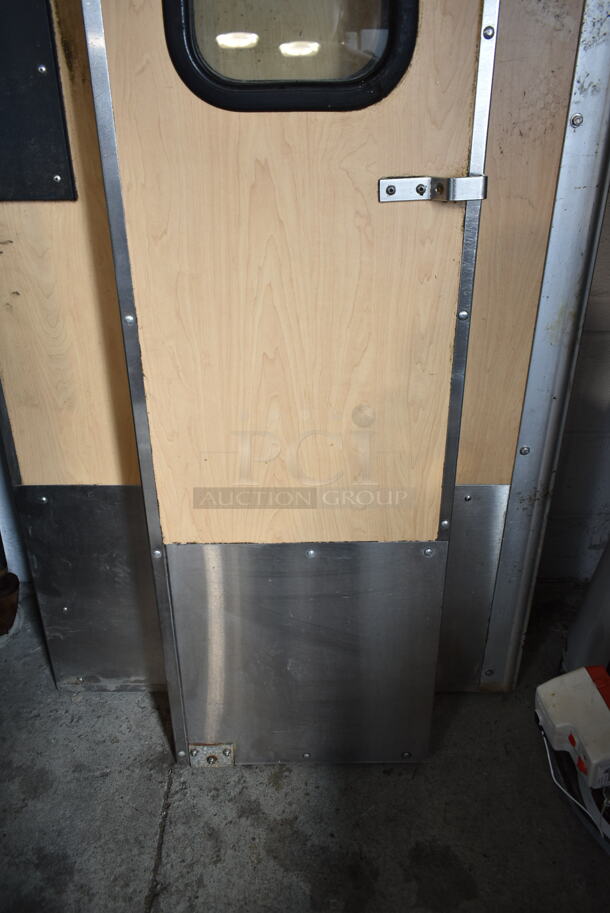 3 Various Sized Eliason Wood Patterned Swinging Kitchen Doors. 17.5x2x78.5, 35x2.5x78.5. 2 w/ Hardware. 3 Times Your Bid! - Image 3 of 9