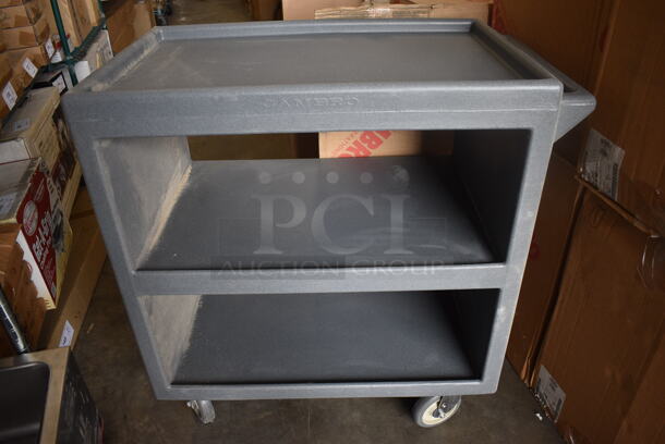 BRAND NEW IN BOX! Cambro Gray Poly 3 Tier Cart w/ Push Handle on Commercial Casters. 33x20x25