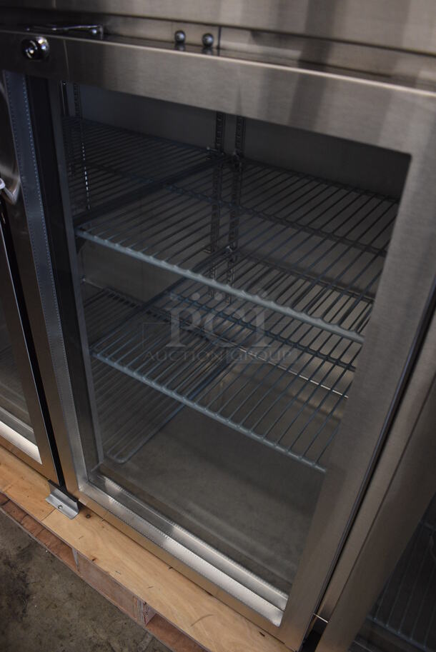 BRAND NEW SCRATCH AND DENT! Avantco 178UBB72GHCS Stainless Steel Commercial 3 Door Back Bar Cooler Merchandiser w/ Poly Coated Racks and Keys. 115 Volts, 1 Phase. 73x24.5x36. Tested and Working! - Image 7 of 10